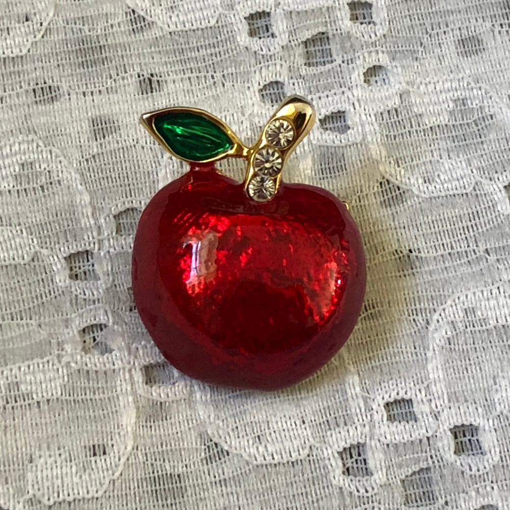 Guilloche Enamel Apple Brooch Pin